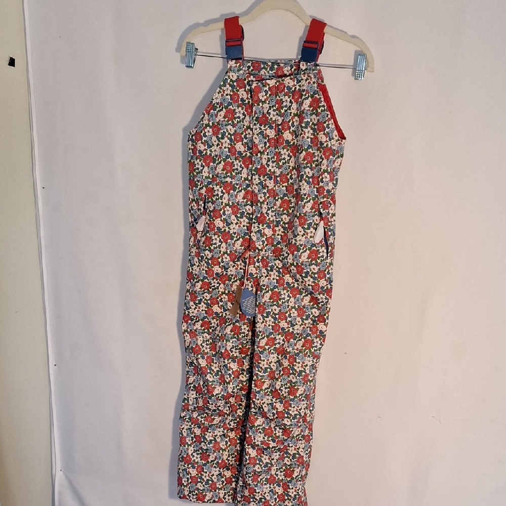 GUC Mini Boden Red and Blue Floral Overalls Waterproof Snow Pants Flowers 7 8
